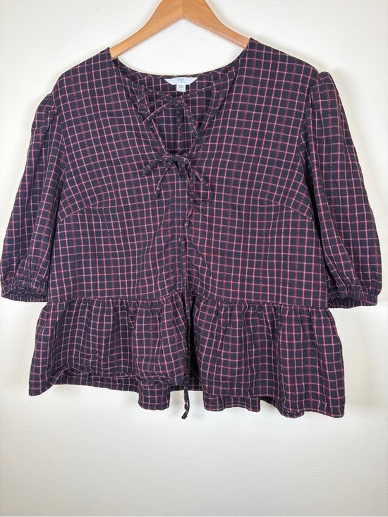 Tops - Time and Tru Plaid Peplum Tie Front Blouse XXXL 22